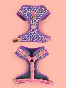 Zazumi 情人节和新年礼物 奢华设计高品质五金金色金属扣时尚印花宠物背带和 1 个配色 ID 标签 适合中小型和大型小狗节日礼物