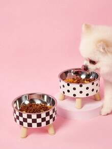 PETSIN 1-Piece Premium Stainless Steel And Plastic Pet Bowl - White Checkered Design - Suitable For Cats - Easy To Install, Super Easy To Clean, Durable - Let Your Beloved Pet Enjoy Fun And Stylish Mealtimes! - Multicolor - View 12