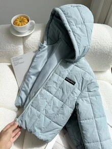 Tween Girls Casual All-Match Versatile Commuter Plaid Padded Collar Padded Coat, Autumn/Winter - Blue - View 5
