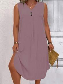 EMERY ROSE Đầm Maxi Không Tay Cổ Chữ V Màu Trơn Size Lớn Thường Ngày Mùa Hè Cho Nữ - Màu tím - Xem 1