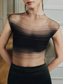 Anewsta 渐变色半透明弹力修身短袖T恤上衣