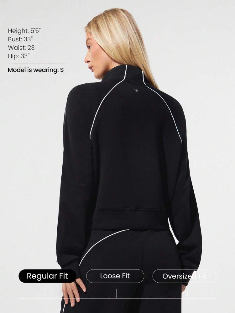 SoftCalm Modal Contrast Piping Waist-Length Thumbholes Fitted Zip-Up Sweatshirt Daily Casual Wear Spring Summer