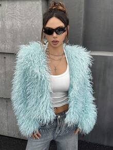 SHEIN ICON Women's Light Green Elegant Party Dress Versatile Faux Fur Coat In Fall/Winter - Mint Green - View 3