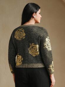 Anewsta Cardigan vintage bordado floral plus size - Preto - Ver 3