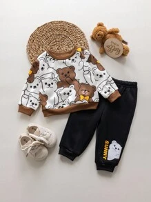 Bộ quần áo nỉ và quần dài họa tiết hoạt hình dễ thương cho bé trai, đa năng cho mùa thu/đông - Nhiều màu - Xem 4