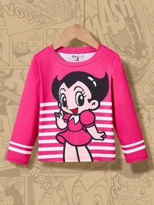Astro Boy X SHEIN T-shirt tricoté à col ras-du-cou à manches longues avec figure de dessin animé de jeune fille