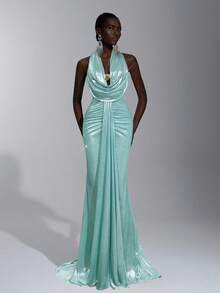 Elitara Elegant, Romantic, Sexy, Minimalist, Stretchy, Strapless, Backless, Bodycon, Plunging Neckline, Fishtail Hem, Trailing, Fashionable, Influencer Style, Holiday, Vacation, Birthday Party, Wedding Event, Bridesmaid Dress - Baby Blue - View 3