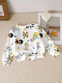 LOONEY TUNES X SHEIN Sudadera casual de niña bebé con estampado de dibujos animados y estrellas, para primavera/otoño - Blanco - Ver 2