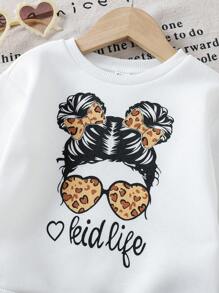 SHEIN 2 件套女婴可爱卡通图案长袖运动衫和裤子套装，秋冬秋季衣服 - 彩色 - 查看 5