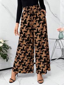 Editum 女式拼色印花休闲裤 - 摩卡棕 - 查看 8