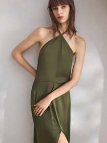 Ocili 女士缎面简约吊带柔软睡袍 - 墨綠色 - 查看 5