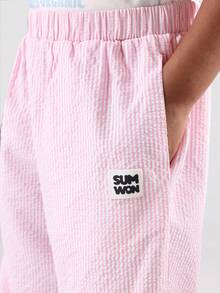 SUMWON Girls Fresh Strawberry Print T-Shirt Co-Ord Set With Pink Striped Wide Leg Pants Summer Casual Cotton Outfit - Baby Pink - View 8