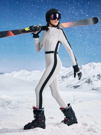 In My Nature 女款秋冬撞色拼布修身户外连体滑雪服女款雪地服女款滑雪连体服冬季连体服女款全身滑雪服