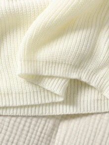 SHEIN 青少年女孩休闲圆领长袖镂空蝴蝶结针织毛衣，秋冬 - 白色 - 查看 4