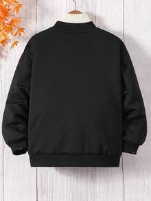 1pc Boys' Autumn/Winter Fashion Casual Baseball Jacket, Simple Design, Suitable For Outdoor Activities - Black - View 2