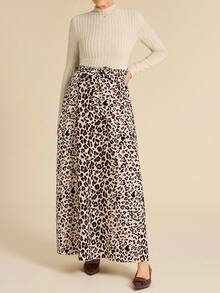 SHEIN LUNE 女士纯色拼布立领长袖休闲长裙 - 彩色 - 查看 4