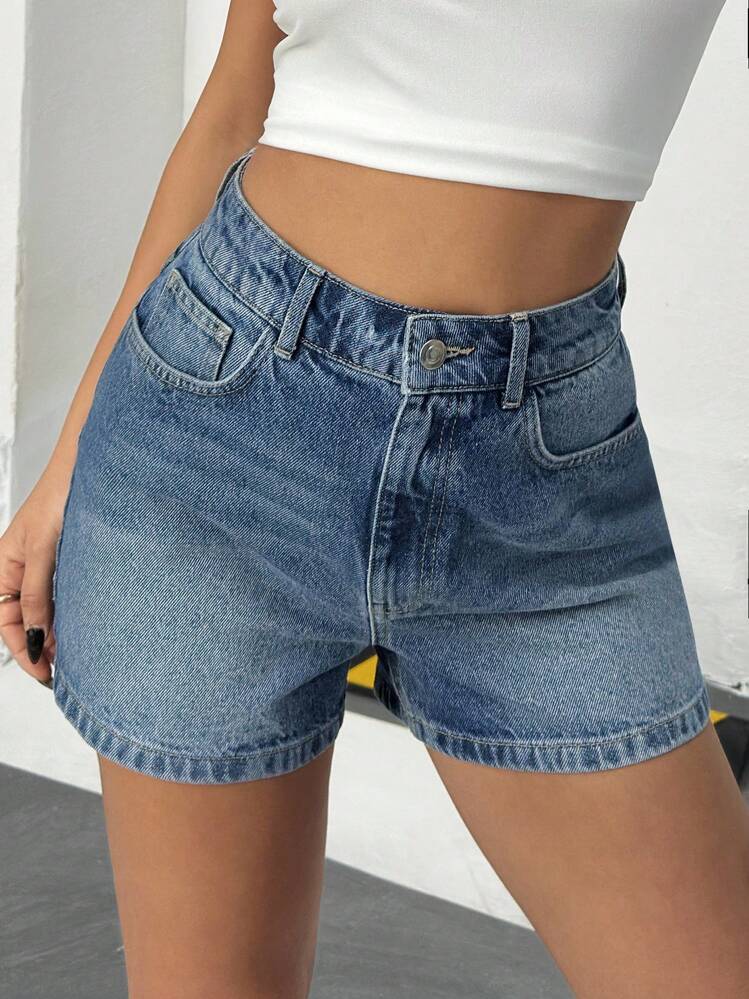 EURMUSE Damen Denim Shorts mit hoher Taille und Taschen, lässig und vielseitig einsetzbar - Mittele Waschung - Übersicht 5