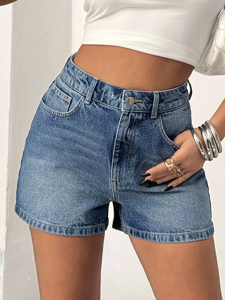 EURMUSE Damen Denim Shorts mit hoher Taille und Taschen, lässig und vielseitig einsetzbar - Mittele Waschung - Übersicht 6