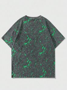 ROMWE MEN Street Life Men's T-Shirt With Street American Design, Special Fabric With Ripped Lightning Effect - Black - View 2