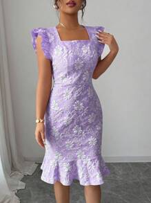 Elenzga Váy đi làm Jacquard thanh lịch, mùa hè - Màu tím - Xem 6