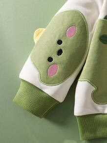 SHEIN 两件套男婴恐龙印花休闲上衣+裤子套装，秋冬 - 綠色 - 查看 5