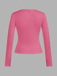 SHEIN EZwear 4 件套女士黑色、白色、粉色圆领休闲修身长袖 T 恤套装，适合秋冬季 - 彩色 - 查看 11