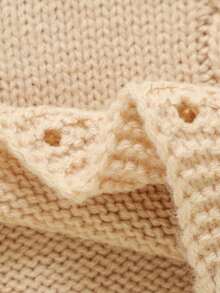 SHEIN 1 件粉色荷叶边吊带连体裤，精致刺绣连体裤，女婴针织，时尚甜美装 - 杏色 - 查看 7