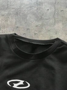 AXEPEAK 男士撞色圆领短袖休闲宽松T恤，夏季 - 黑色 - 查看 4