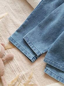 Vintaside Kids Bộ 2 áo khoác denim tay dài cổ xanh thời trang cho bé trai, áo sơ mi và quần dài, họa tiết thêu hình gấu, phù hợp mặc thường ngày mùa thu/đông - Rửa nhẹ - Xem 6