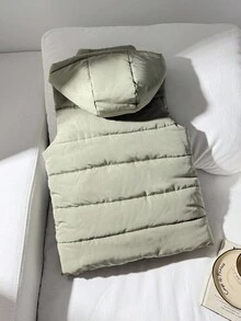 SHEIN 少女褶皱连帽无袖休闲背心，秋冬季款 - 薄荷綠 - 查看 2