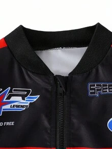 青少年女孩夹克外套，休闲街头赛车摩托车印花棒球夹克，适合搭配皮裤、长裤、中长裙、秋装 - 彩色 - 查看 5