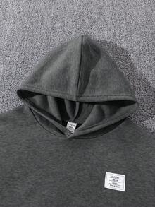 SHEIN 2 件套青少年男孩服装套装：连帽运动衫和慢跑裤，经济实用，适合上学、通勤、休闲、运动 - 深灰色 - 查看 4