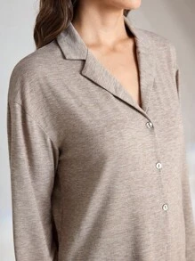 Ocili Bộ đồ ngủ dài tay họa tiết hoa màu xám cổ mềm thoải mái và quần dài cho nữ mùa lễ hội, quần áo thu đông - Màu Khaki - Xem 4