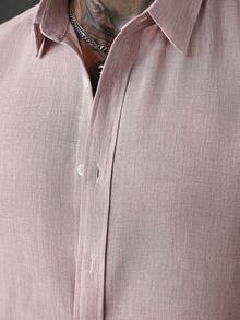 Manfinity Homme Men's Casual Formal Linen Long Sleeve Shirt Men Linen Shirt Men Summer Shirt Men Fashion Shirt Men Dress Shirt Pink Linen Shirt,Fall - Pink - View 3