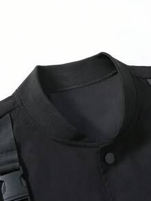 Manfinity Homme Áo khoác bóng chày tay dài màu trơn có túi tiện dụng cho nam, áo gió dã ngoại thường ngày, áo khoác bóng chày màu đen, áo khoác dạo phố, áo khoác Teachwear, mùa thu - màu đen - Xem 5