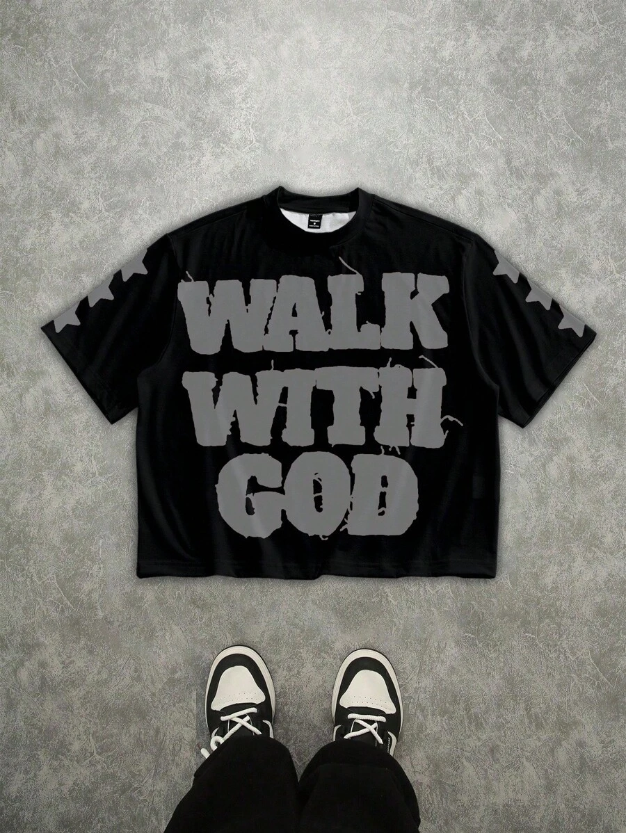 Manfinity ZONE917 Men's Street Letter Graphic Loose Fit Short Sleeve T-Shirt, Summer