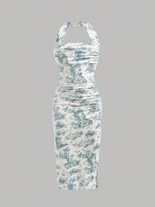 SHEIN Girlism Tween Girls' Fitted Casual Minimalist Floral Racerback Waist-Cinched Dress