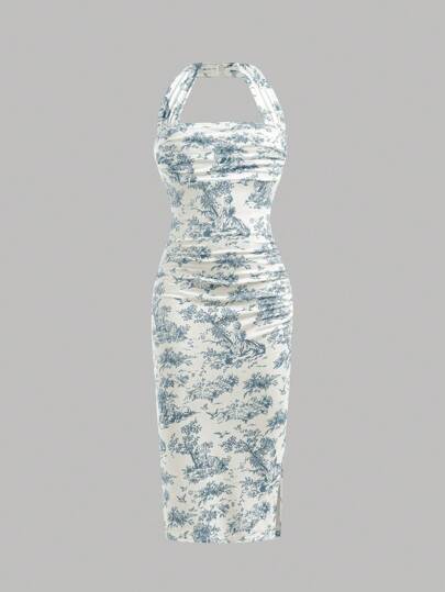 SHEIN Girlism Tween Girls' Fitted Casual Minimalist Floral Racerback Waist-Cinched Dress