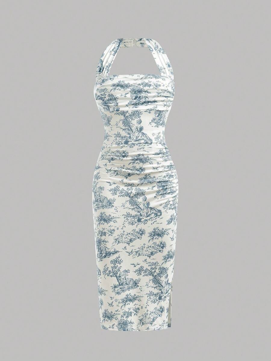 SHEIN Girlism Tween Girls' Fitted Casual Minimalist Floral Racerback Waist-Cinched Dress