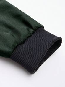 Manfinity Homme 男士休闲拉链棒球夹克，长袖秋季绿色休闲轻便飞行员夹克，秋季 - 墨綠色 - 查看 3