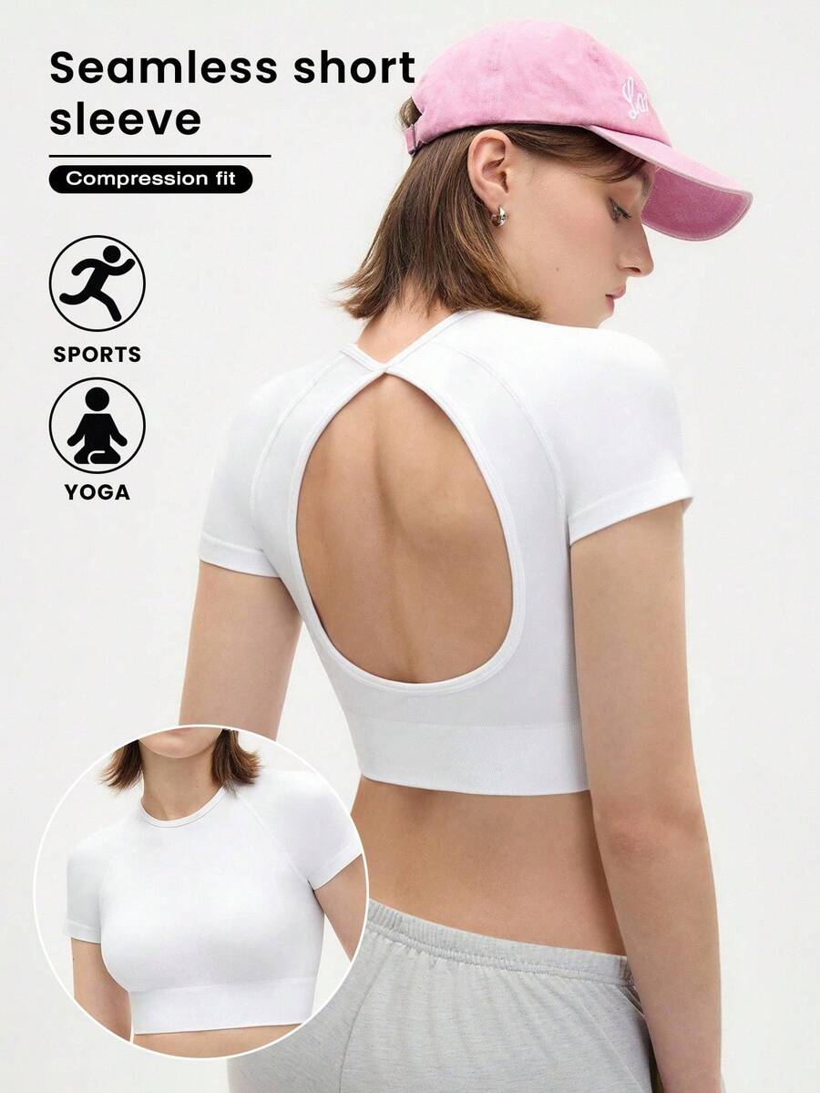 Gameset SHEIN Sport Áo thun thể thao lưới mỏng nhuộm loang không có áo ba lỗ tập luyện - trắng - Xem 1