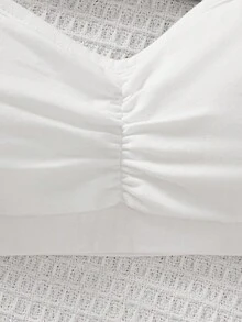 SHEIN 青少年女孩简约舒适褶皱 V 领可调节加厚透气柔软 3 件内衣套装，包含可拆卸胸垫、可调节肩带 - 彩色 - 查看 4