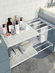 SHEIN 1Pc Household Retractable Nail-Free Clothes Organizing And Storage Partition Rack, Dormitory Cabinet Cupboard Layered Rack, Space-Saving Storage Layered Partition, Clothes Organizer Rack, Suitable For Bathroom, Kitchen Storage, Room, Bedroom Wardrobe And Entryway Shoe Cabinet.