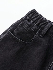 Tween Boys Denim Set, Loose Fit Distressed Black & Grey Jacket, Casual Vintage Straight Leg Washed Black & Grey Jeans Outfit Boys Jeans Suit Boys Denim Jacket And Jeans Set Black Jeans For Kids Boys Black Denim Outfit Set Jean Jacket Kids Fall Winter - Dark Grey - View 7
