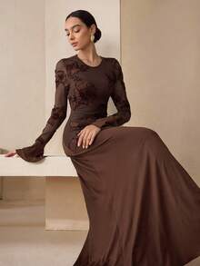 Graceveil 女士优雅合身腰长裙 - 咖啡 - 查看 3