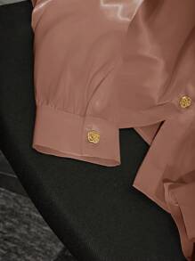 GlowEve Áo cánh tay dài màu trơn thiết kế cúc hoa kim loại thanh lịch cho nữ - Đồng - Xem 4