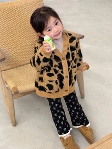 DAZY Infant/Toddler Girls' Allover Leopard Print Casual Cardigan, Spring/Autumn - Coffee Brown - View 3