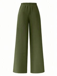 SHEIN Clasi 大码休闲通勤拼色衬衫和裤子两件套 - 軍綠色 - 查看 6