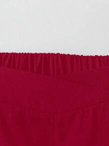 SHEIN Clasi Plus Size Women Elastic Waist Casual Straight Leg Wide Leg Pants Fall Cloth For Women - Red - View 5