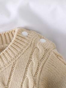 SHEIN Fashionable And Cute Versatile Shoulder Button Sweater Jumpsuit For Toddler Boys - Apricot - View 5